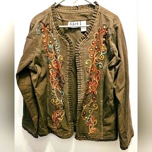 KEREN hart Brown Embroidered Women's Jacket Size Large ~ Gorgeous